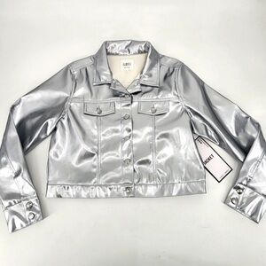 Almost Famous Silver Metallic Crop Jacket Size L